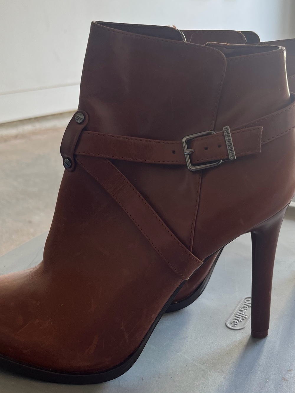 Brown Leather High Heel Ankle Boots with Buckle